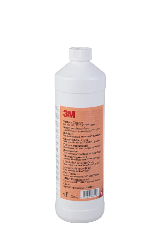Bottiglia 3M VHB cleaner/sgrassatore 1 litro, pulisce superfici come acrilico e alluminio. Ideale per ganci dibond.