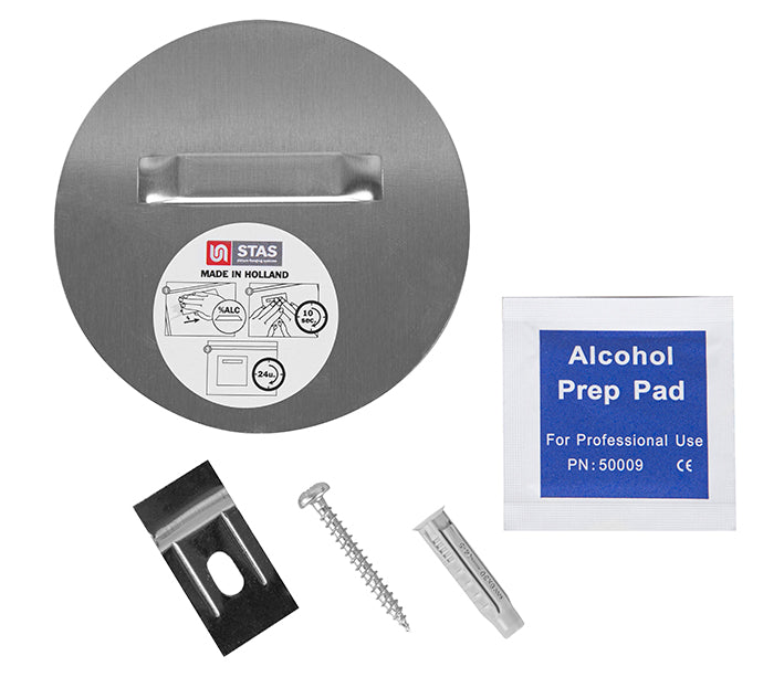 STAS gancio dibond autoadesivo: capacità 3,5kg, rotondo 90mm, incluso set d'installazione.