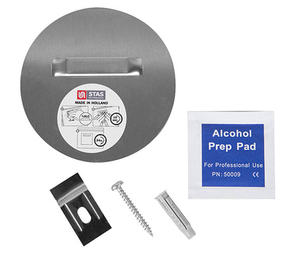 STAS gancio dibond autoadesivo: capacità 3,5kg, rotondo 90mm, incluso set d'installazione.