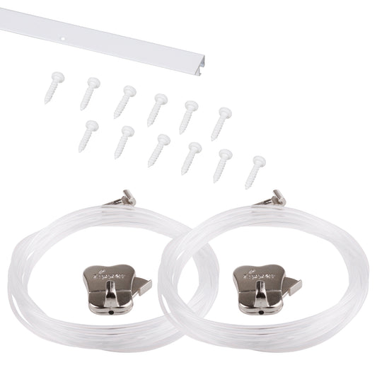 Set completo: STAS u-rail 150cm in alluminio per appendere fino a 30kg con 2 cavi perlon da 150cm.