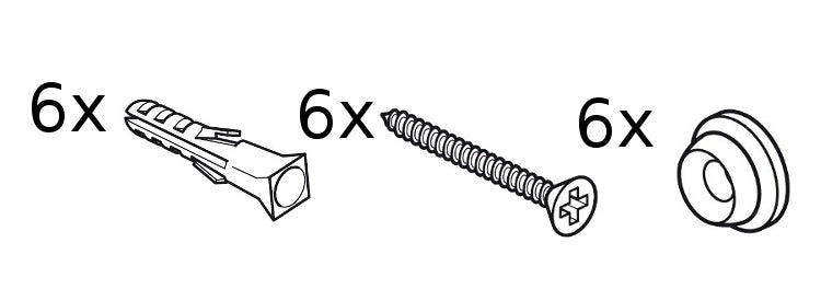 Kit d'installazione per binario 200 cm, include 6x clip, viti e tasselli STAS.