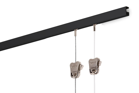 STAS minirail nero 150 cm: sistema sospensione compatto per appendere quadri
